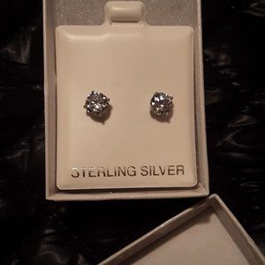 2 PAIRS .925 Sterling Silver CZ Diamond Stud Earrings * 1 DAY SALE *